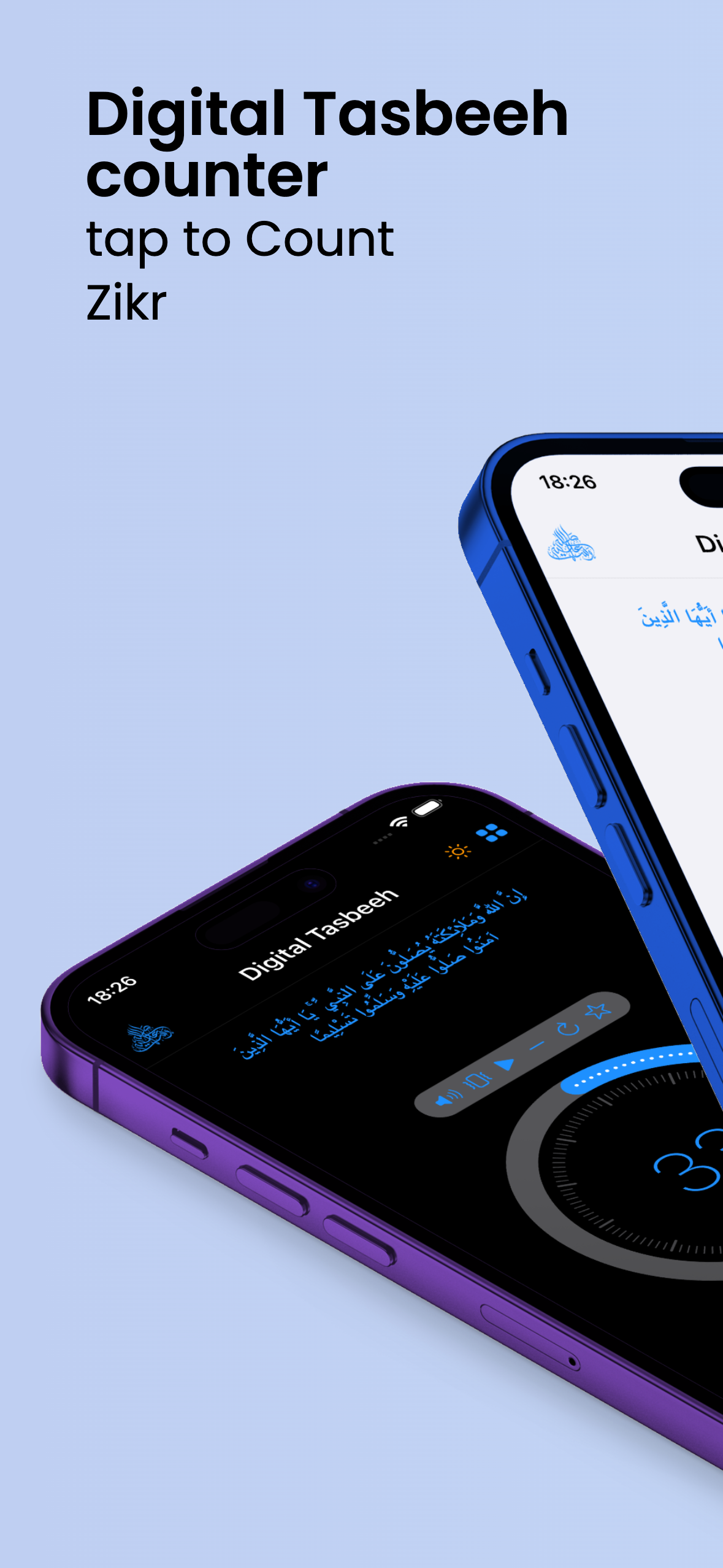 Digital Tasbeeh Counter App - Main Interface with Zikr Tracking